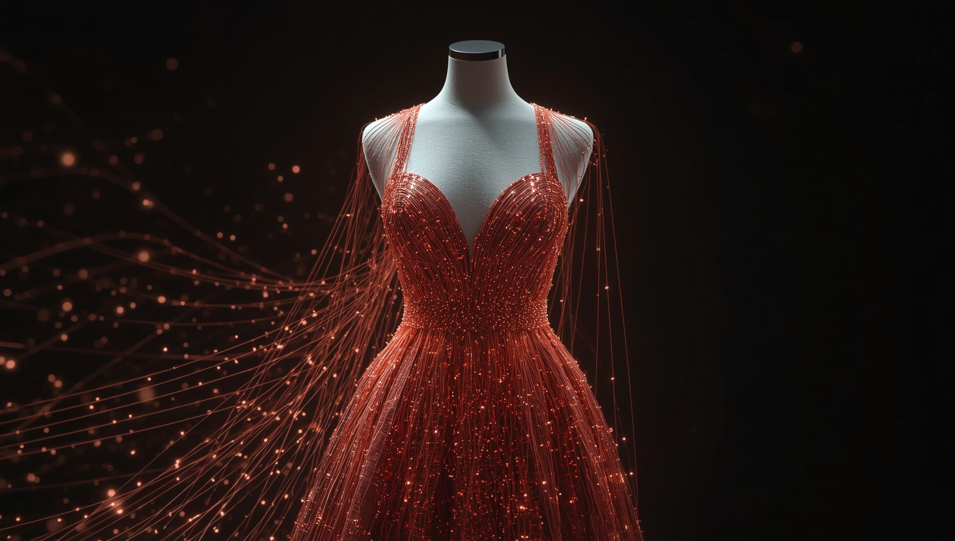 یک خط زمانی بصری که تکامل فناوری در مد را نشان می‌دهد، از چرخ خیاطی قدیمی تا یک تبلت مدرن که الگوریتم‌های طراحی را نمایش می‌دهد.